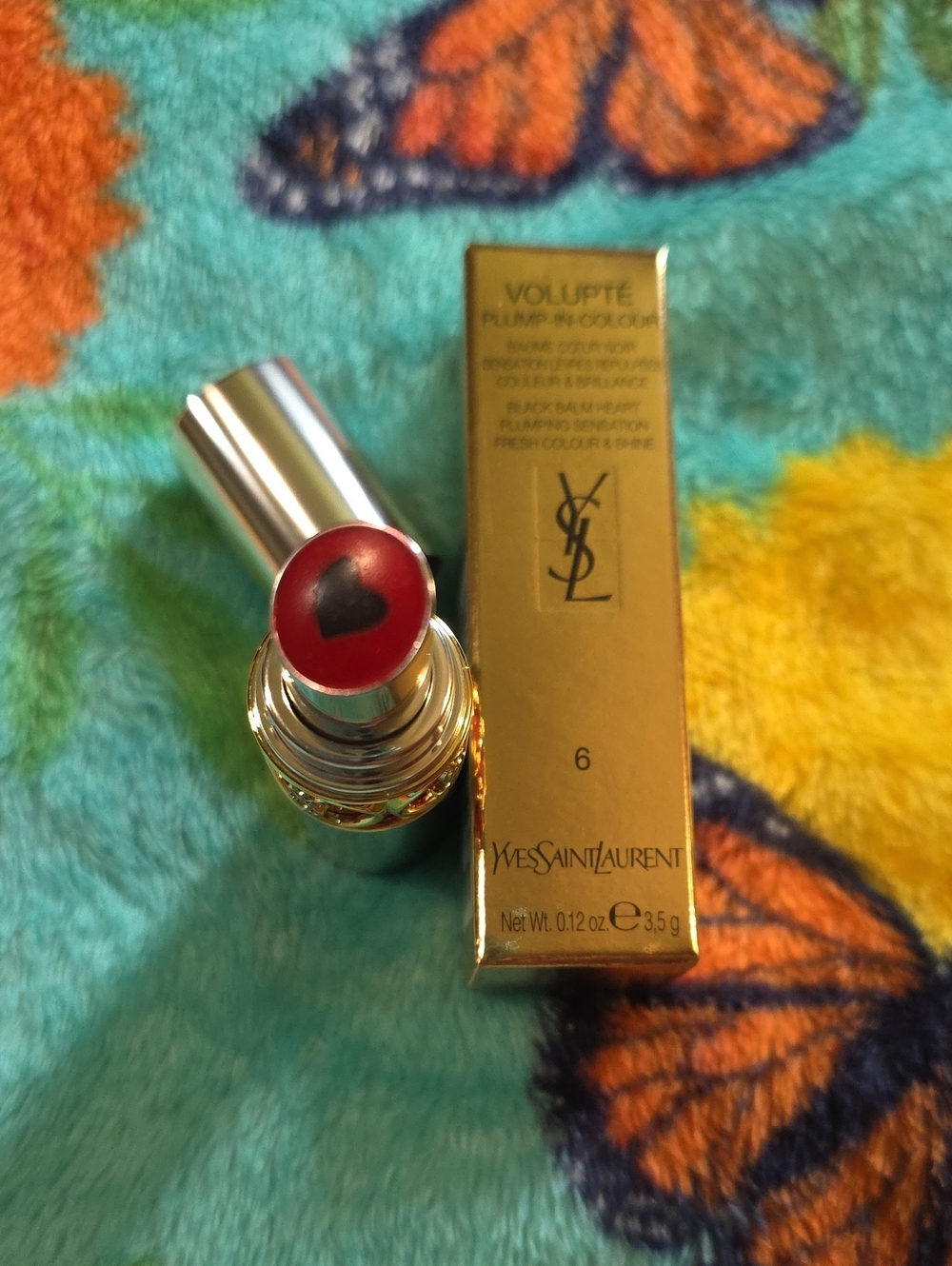 Yves Saint Laurent YSL Volupté Plump-in-Colour Black Balm Heart 6 Lunatic Red